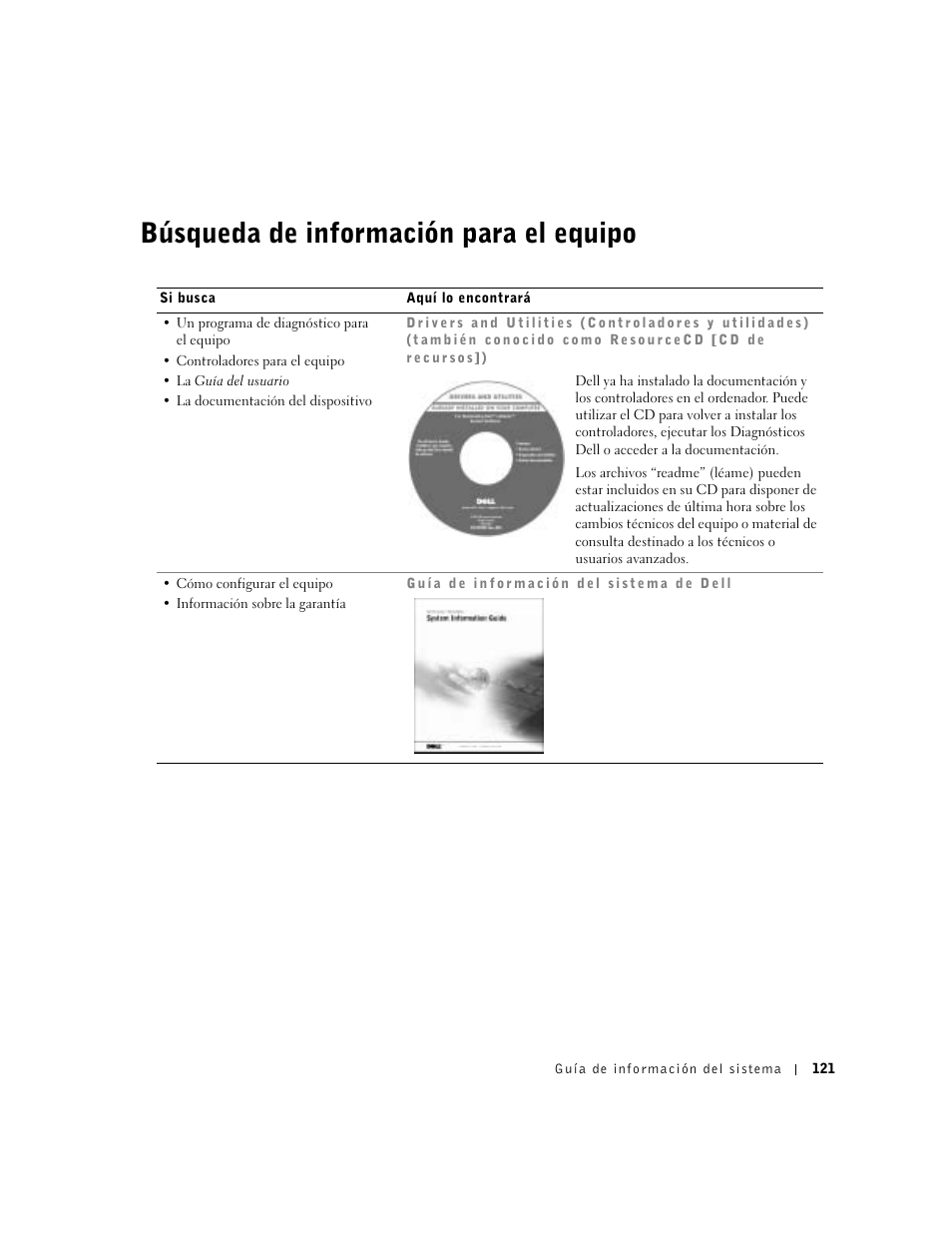 Búsqueda de información para el equipo | Dell Latitude D800 User Manual | Page 123 / 146