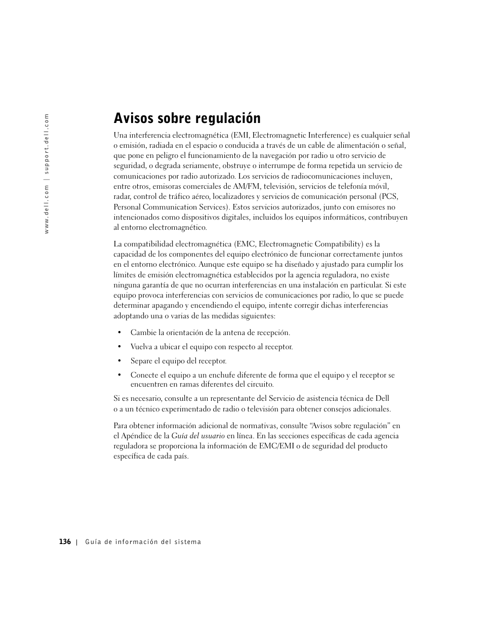 Avisos sobre regulación | Dell Latitude D800 User Manual | Page 138 / 146