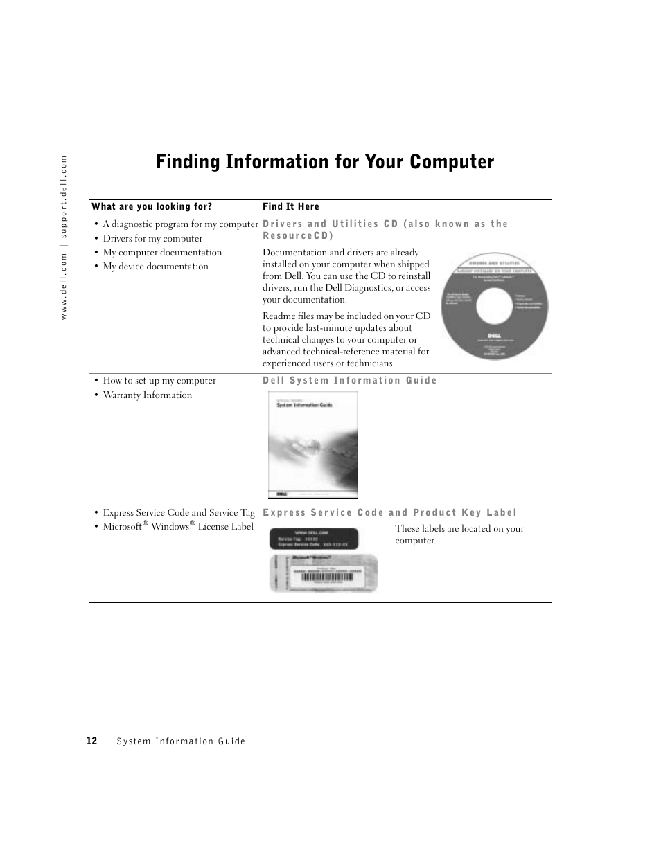 Finding information for your computer | Dell Latitude D800 User Manual | Page 14 / 146