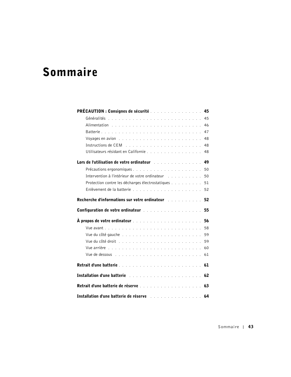 Sommaire | Dell Latitude D800 User Manual | Page 45 / 146