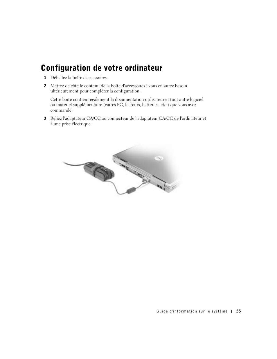 Configuration de votre ordinateur | Dell Latitude D800 User Manual | Page 57 / 146