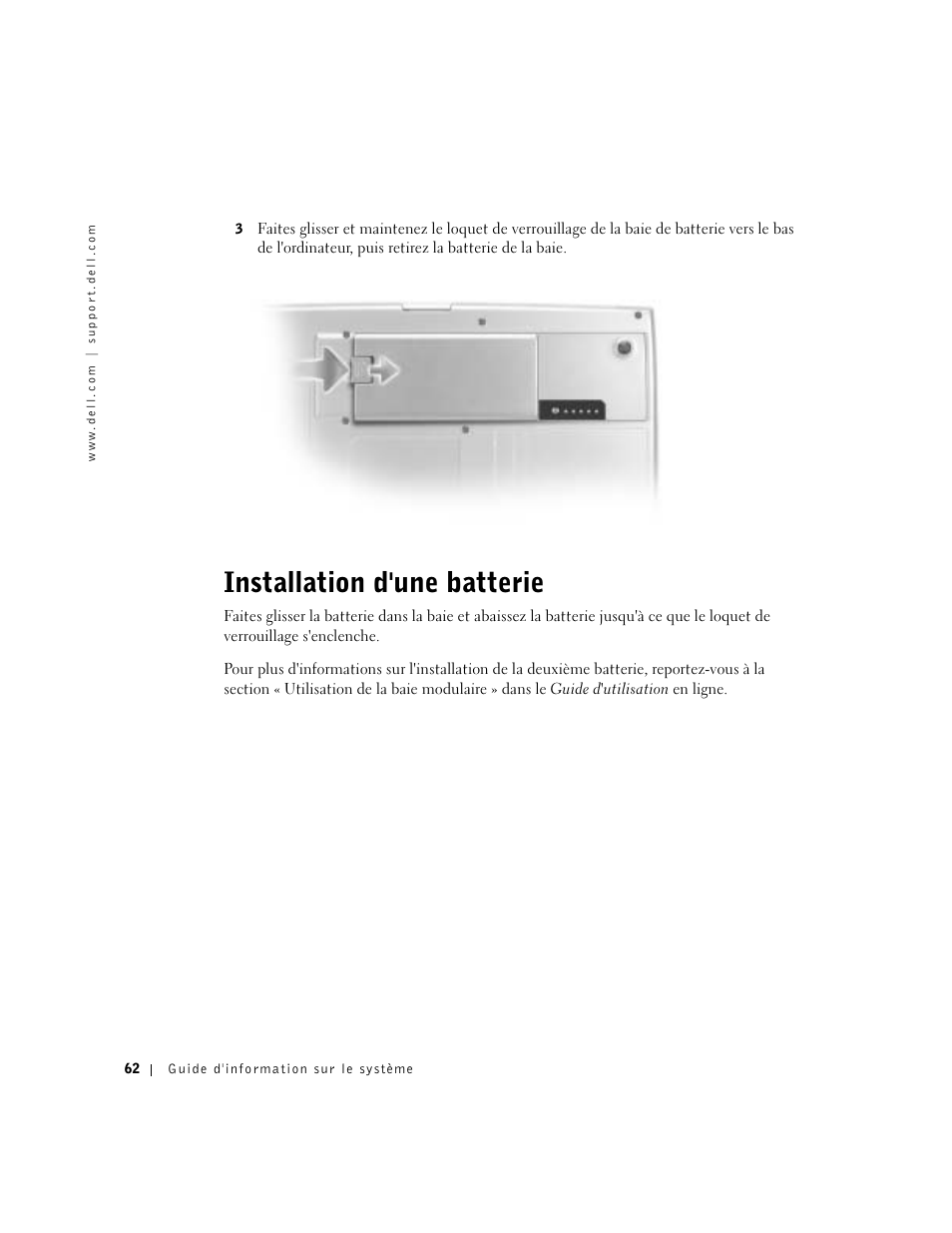 Installation d'une batterie | Dell Latitude D800 User Manual | Page 64 / 146