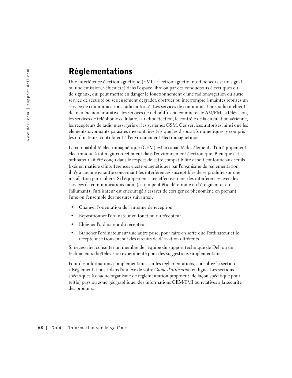 Réglementations | Dell Latitude D800 User Manual | Page 70 / 146