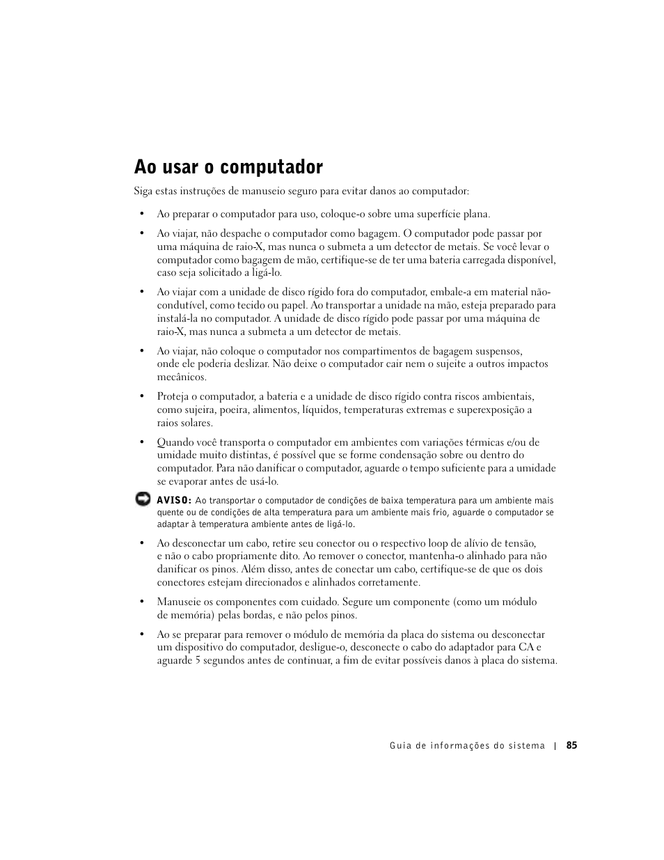 Ao usar o computador | Dell Latitude D800 User Manual | Page 87 / 146