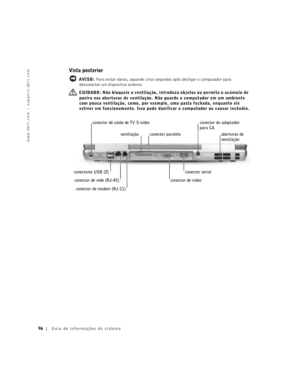 Vista posterior | Dell Latitude D800 User Manual | Page 98 / 146