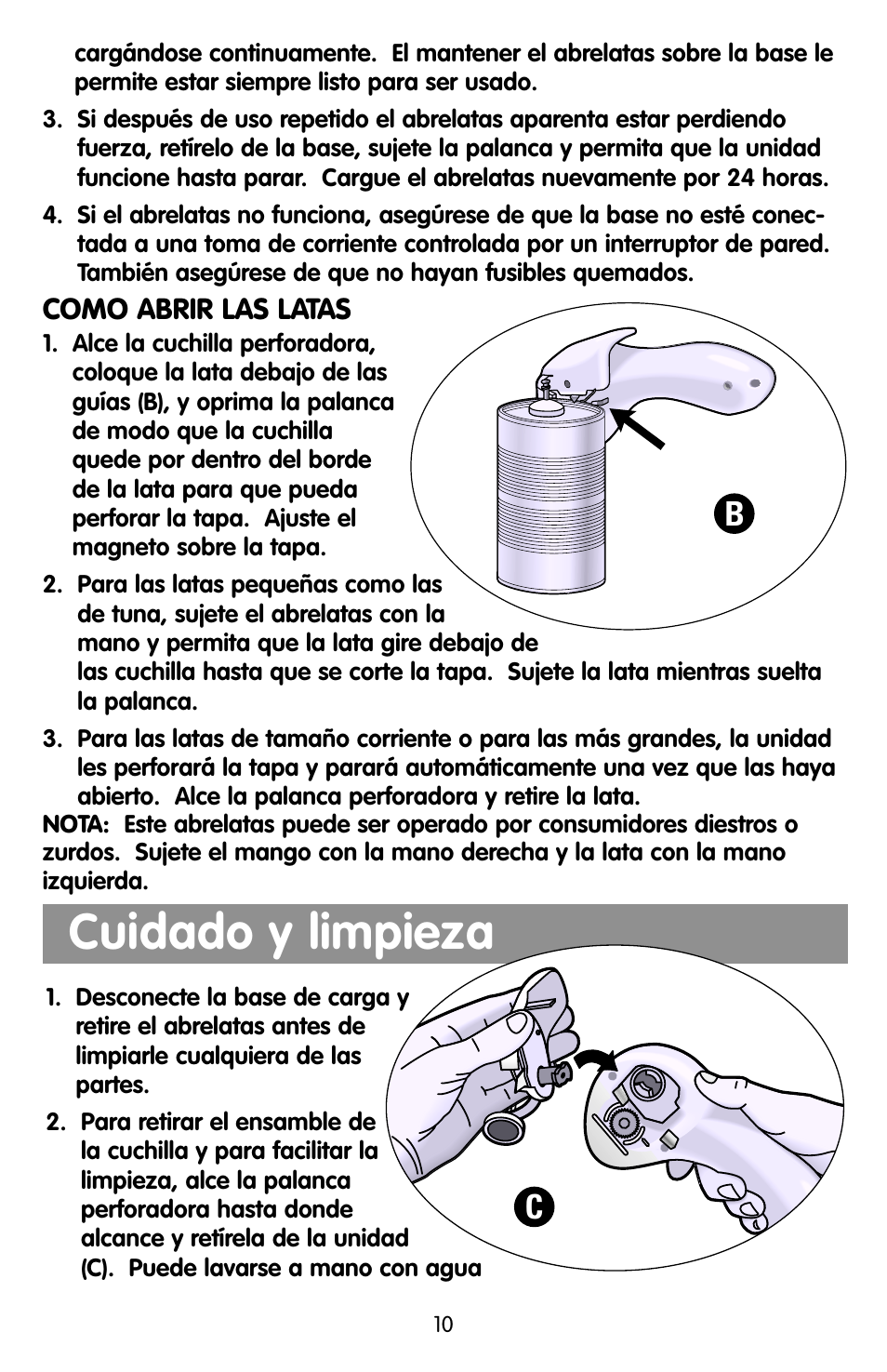 Cuidado y limpieza | Black & Decker KEC500 User Manual | Page 10 / 20