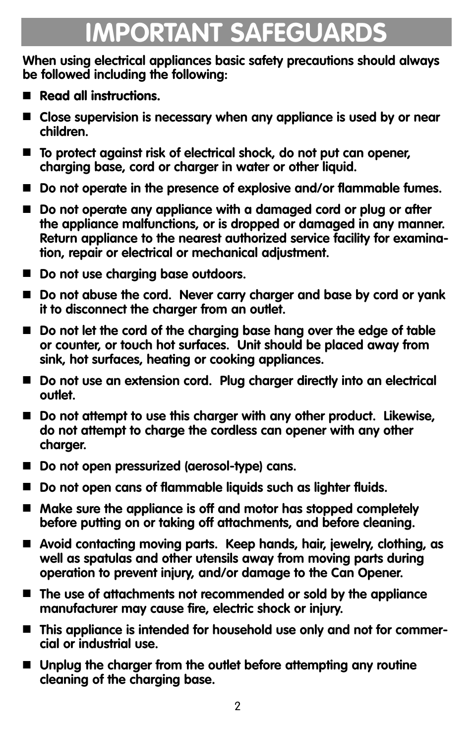 Safegaurds, Important safeguards | Black & Decker KEC500 User Manual | Page 2 / 20
