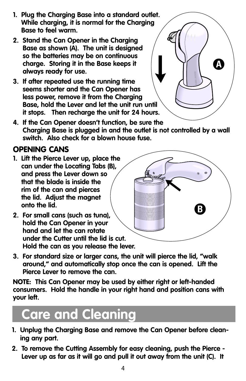 Care & cleaning, Care and cleaning | Black & Decker KEC500 User Manual | Page 4 / 20