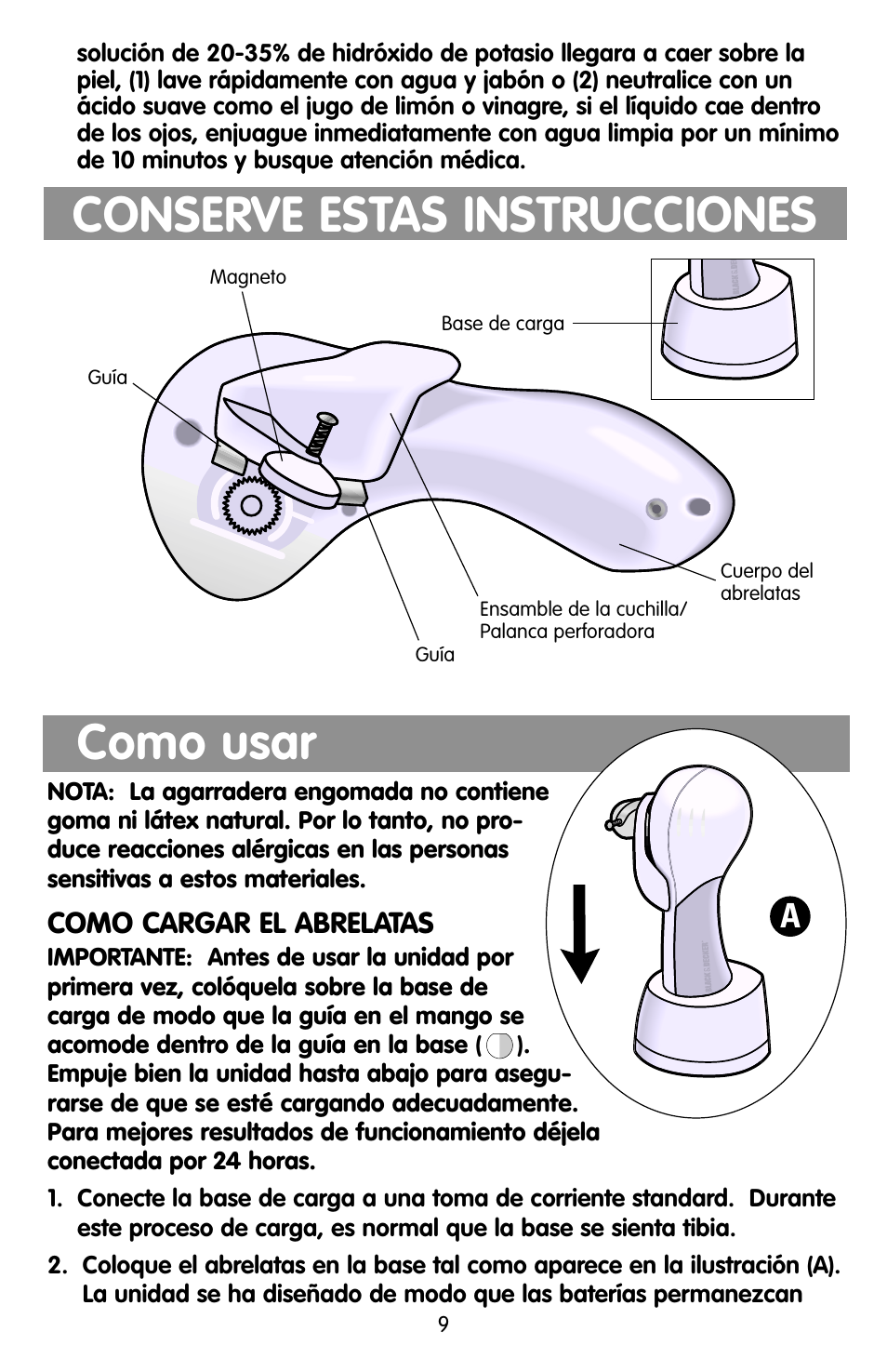 Como usar, Conserve estas instrucciones | Black & Decker KEC500 User Manual | Page 9 / 20