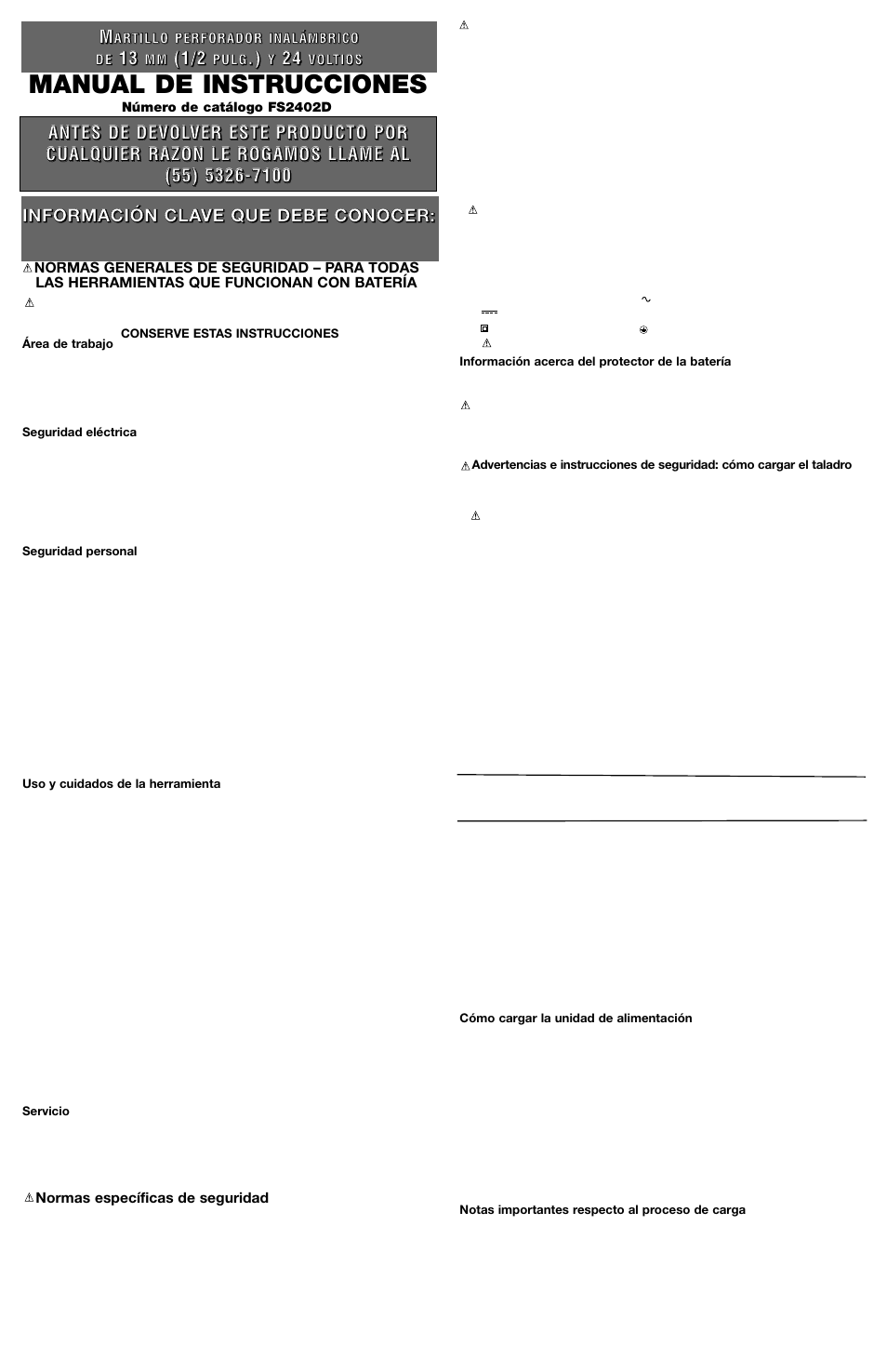 Manual de instrucciones | Black & Decker Fire Storm FS2402D User Manual | Page 5 / 6