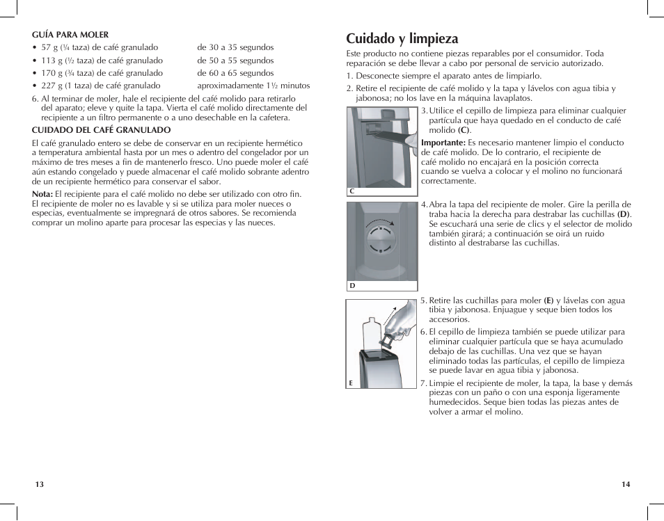 Cuidado y limpieza | Black & Decker CBM210 User Manual | Page 8 / 15