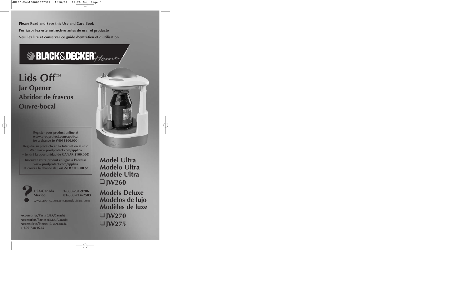 Black & Decker LIDS OFF JW260 User Manual | 11 pages