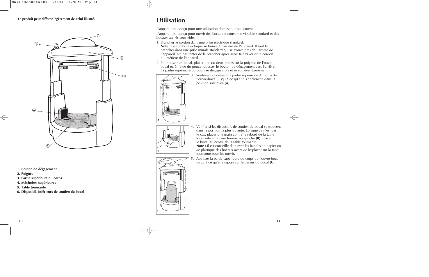 Utilisation | Black & Decker LIDS OFF JW260 User Manual | Page 8 / 11