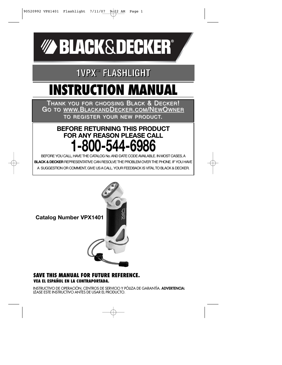 Black & Decker 1 VPX FLASHLIGHT User Manual | 32 pages