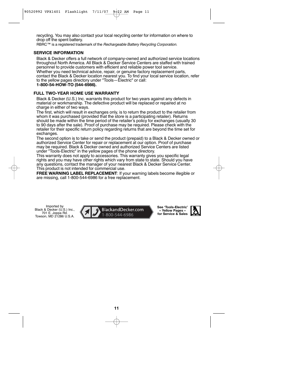 Black & Decker 1 VPX FLASHLIGHT User Manual | Page 11 / 32