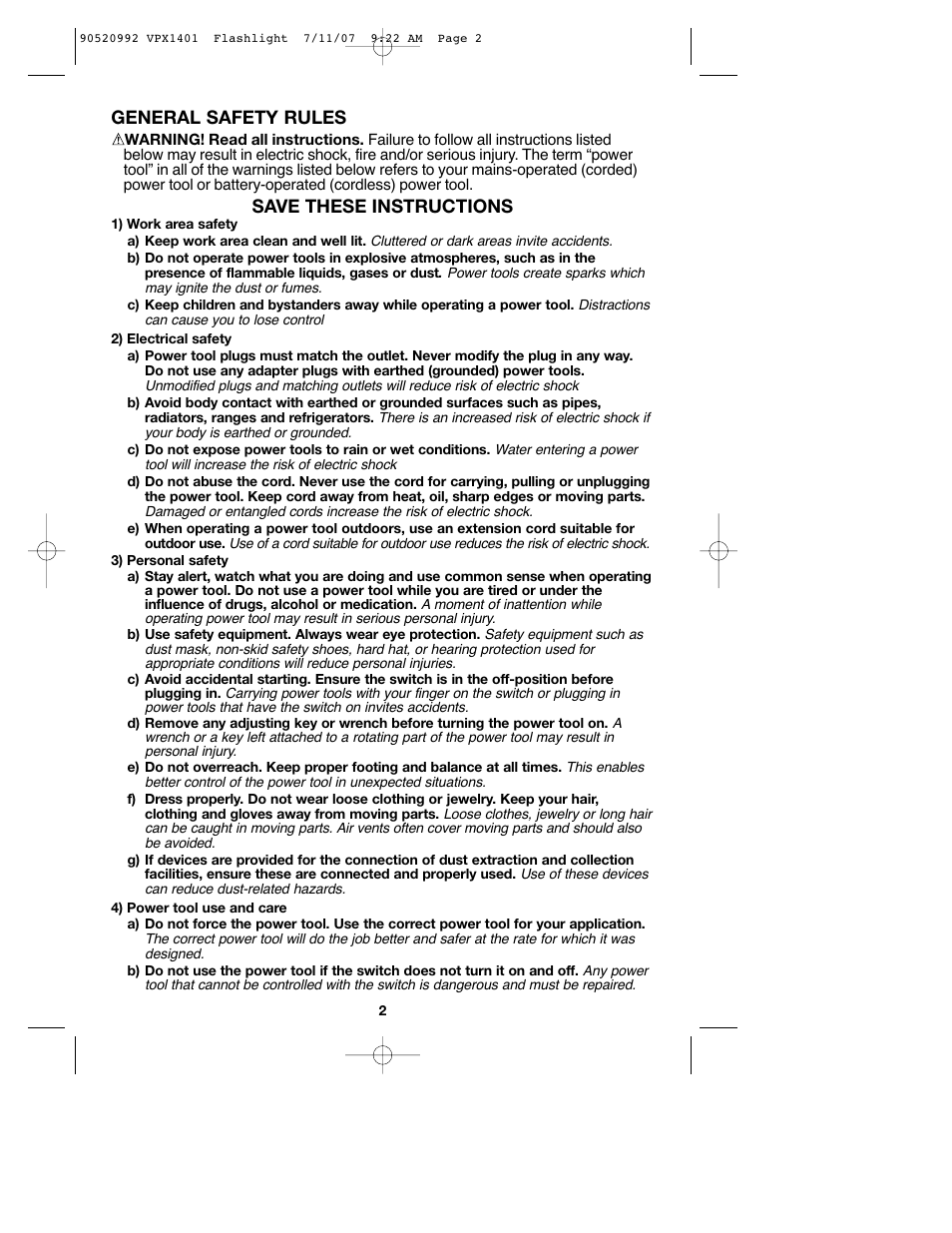 General safety rules, Save these instructions | Black & Decker 1 VPX FLASHLIGHT User Manual | Page 2 / 32