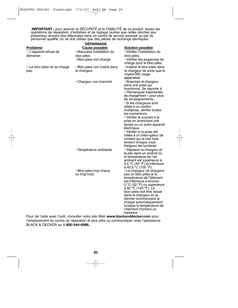 Black & Decker 1 VPX FLASHLIGHT User Manual | Page 20 / 32