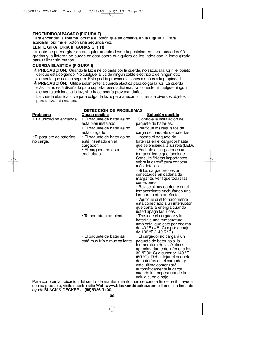 Black & Decker 1 VPX FLASHLIGHT User Manual | Page 30 / 32