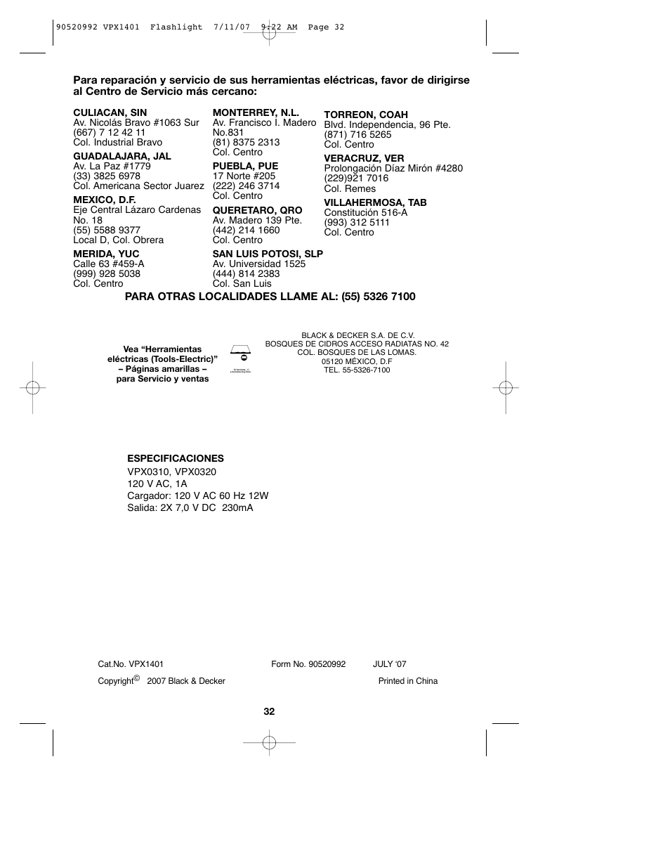 Black & Decker 1 VPX FLASHLIGHT User Manual | Page 32 / 32