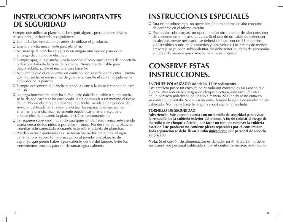 Instrucciones especiales, Conserve estas instrucciones, Instrucciones importantes de seguridad | Black & Decker First Impressions ICR517 User Manual | Page 5 / 13