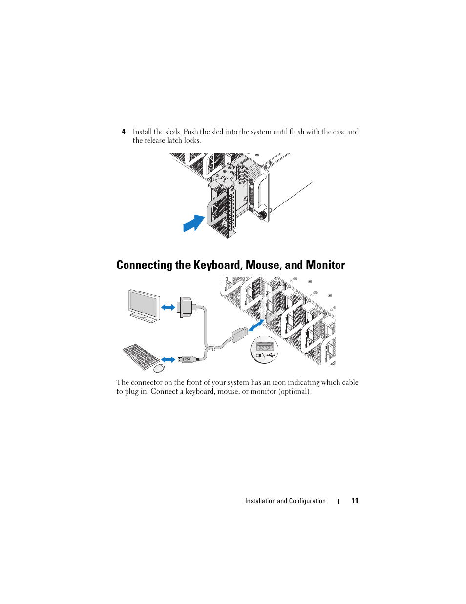Connecting the keyboard, mouse, and monitor | Dell PowerEdge C5125 User Manual | Page 13 / 76