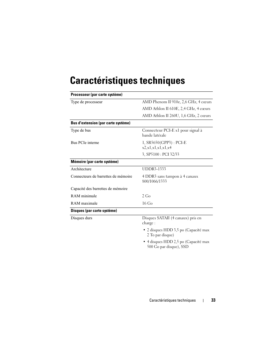 Caractéristiques techniques | Dell PowerEdge C5125 User Manual | Page 35 / 76