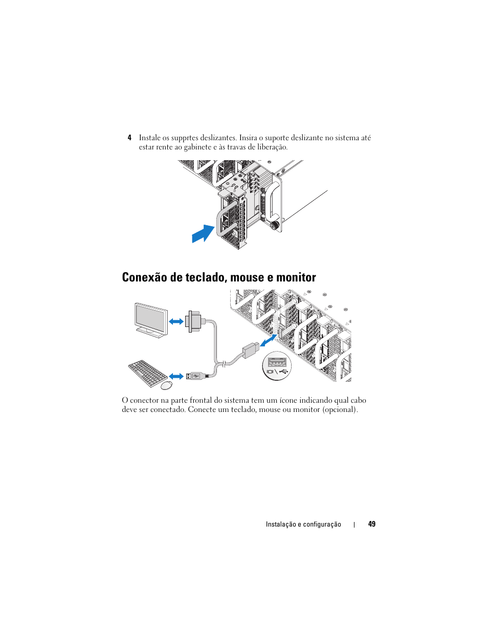 Conexão de teclado, mouse e monitor | Dell PowerEdge C5125 User Manual | Page 51 / 76