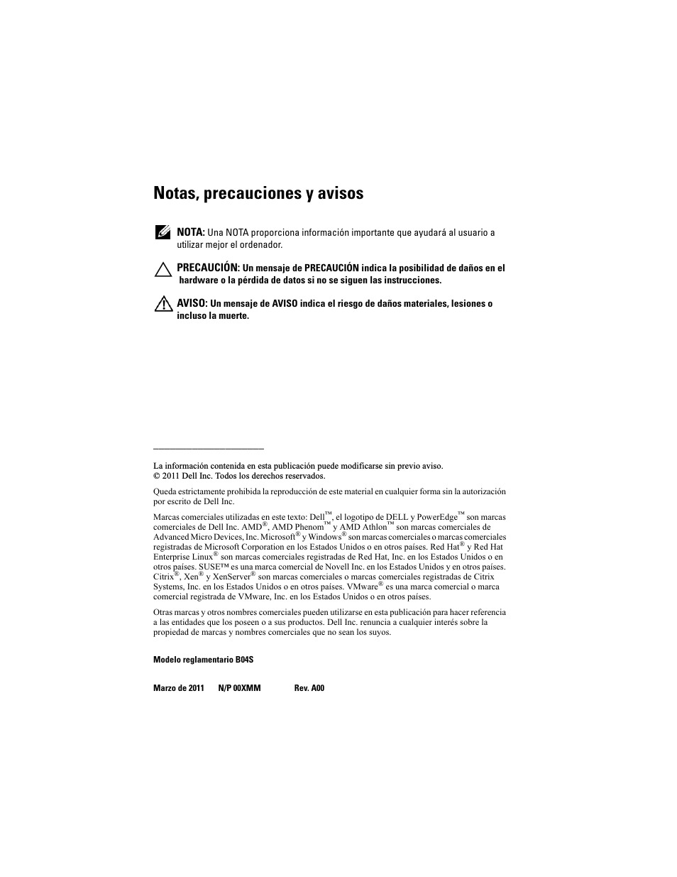 Notas, precauciones y avisos | Dell PowerEdge C5125 User Manual | Page 60 / 76