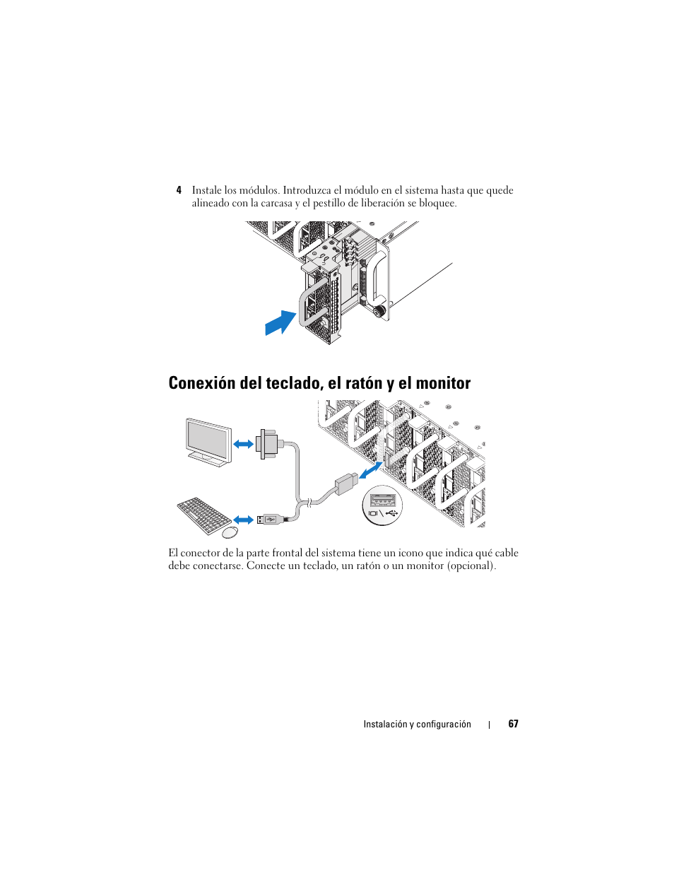 Conexión del teclado, el ratón y el monitor | Dell PowerEdge C5125 User Manual | Page 69 / 76