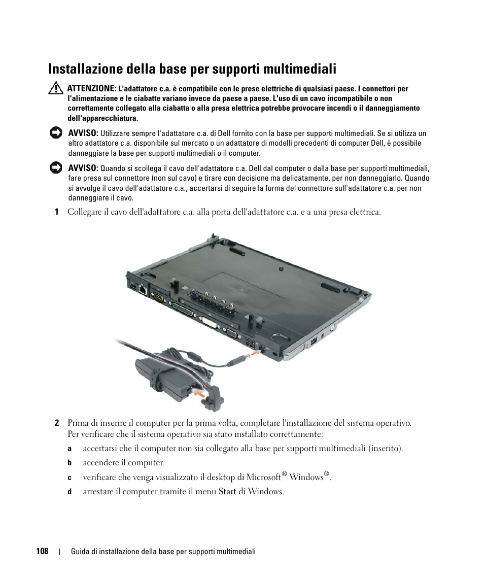 Installazione della base per supporti multimediali | Dell Latitude D420 User Manual | Page 110 / 142