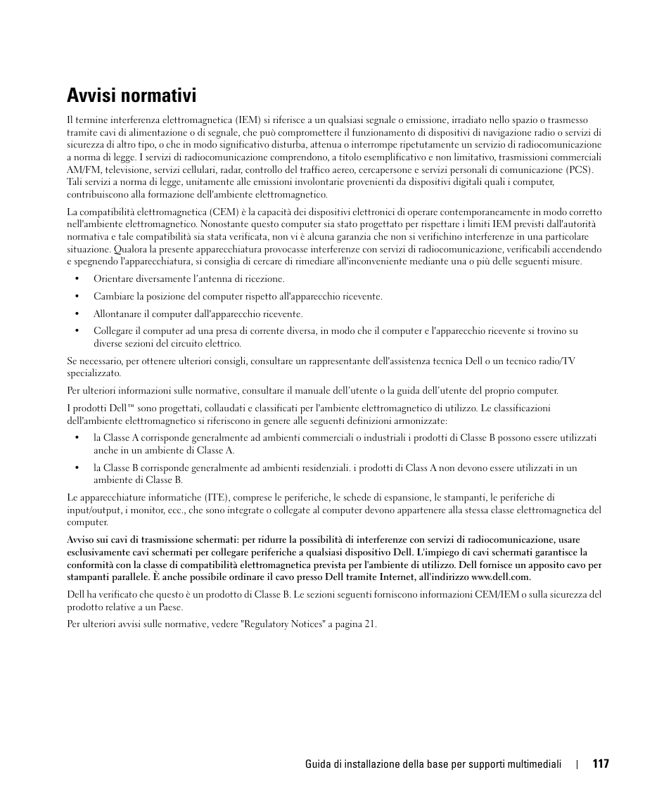 Avvisi normativi | Dell Latitude D420 User Manual | Page 119 / 142