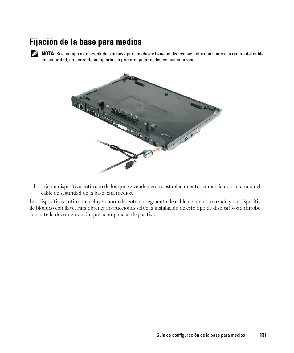 Fijación de la base para medios | Dell Latitude D420 User Manual | Page 133 / 142