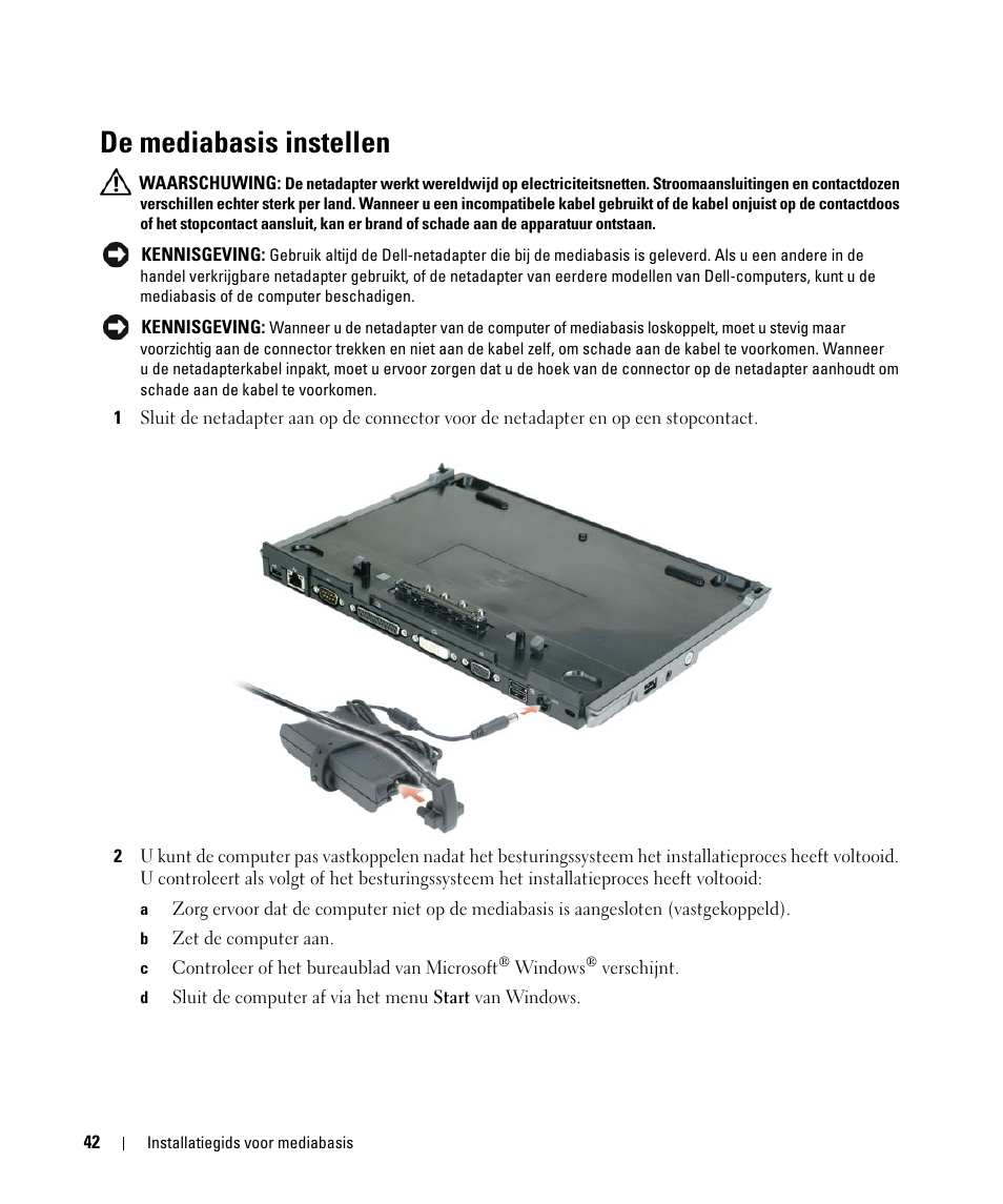 De mediabasis instellen | Dell Latitude D420 User Manual | Page 44 / 142