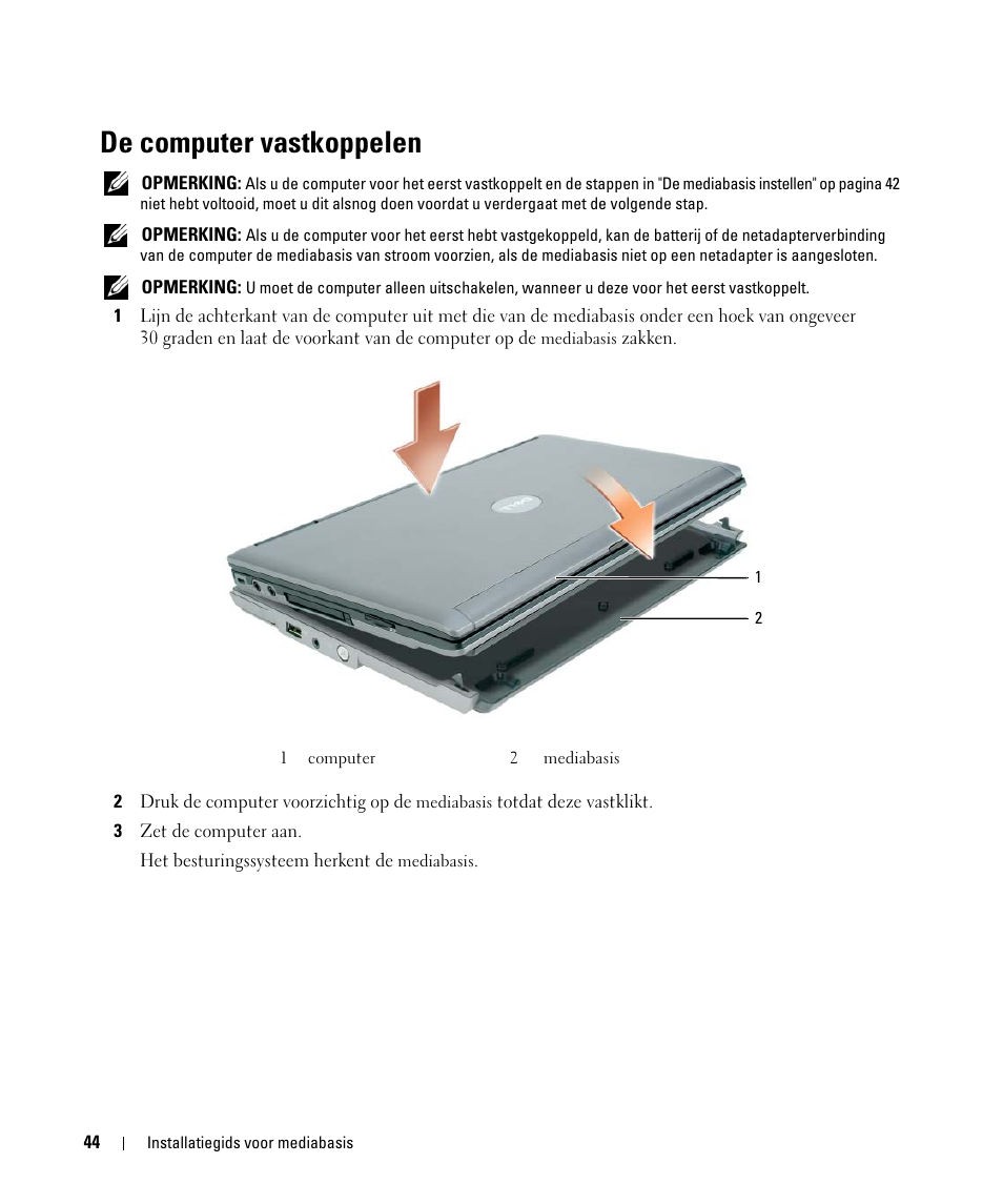 De computer vastkoppelen | Dell Latitude D420 User Manual | Page 46 / 142