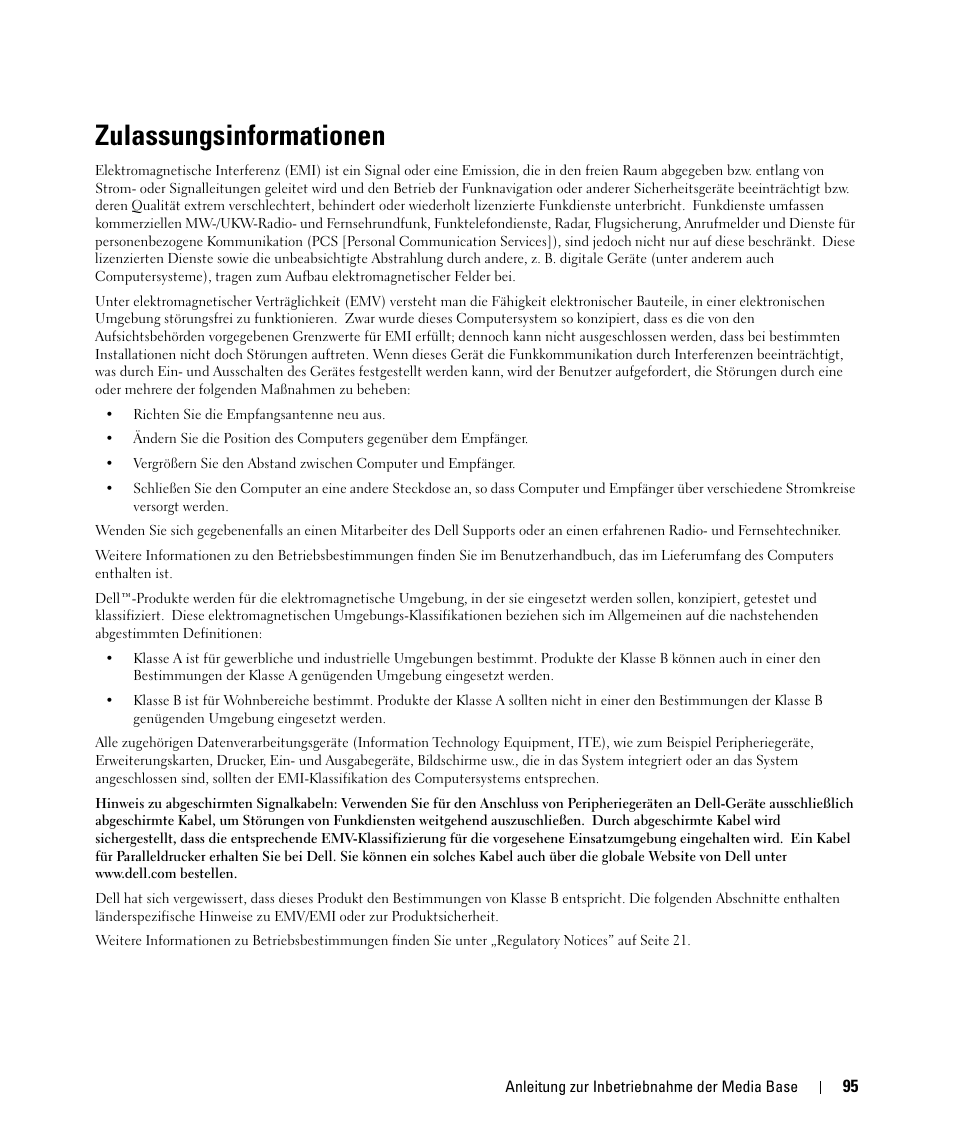 Zulassungsinformationen | Dell Latitude D420 User Manual | Page 97 / 142
