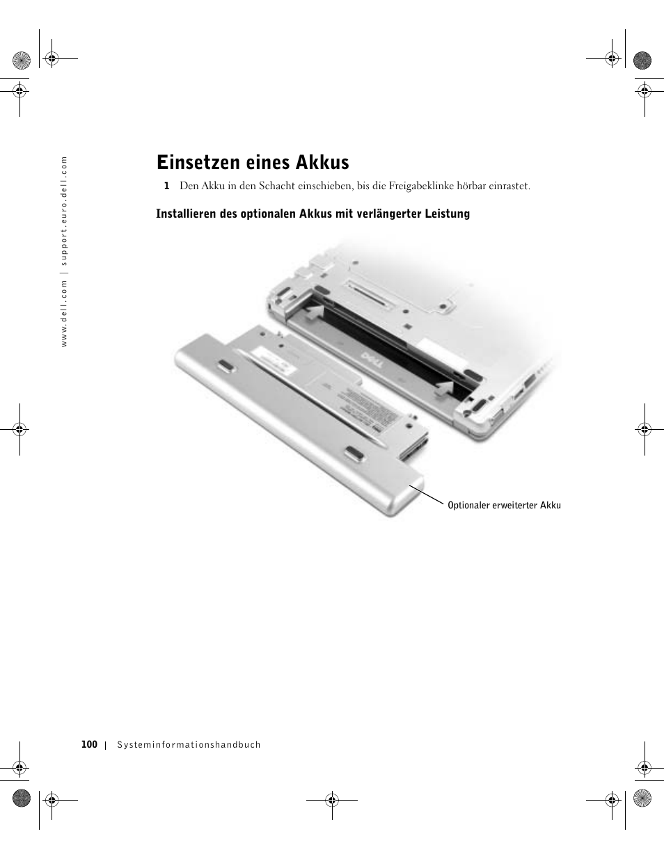 Einsetzen eines akkus | Dell Latitude X300 User Manual | Page 102 / 190