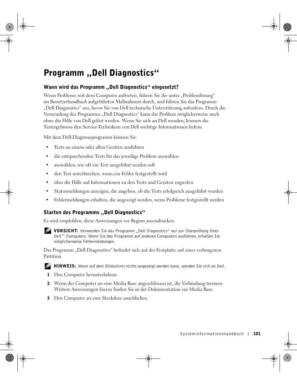 Programm „dell diagnostics, Starten des programms „dell diagnostics | Dell Latitude X300 User Manual | Page 103 / 190