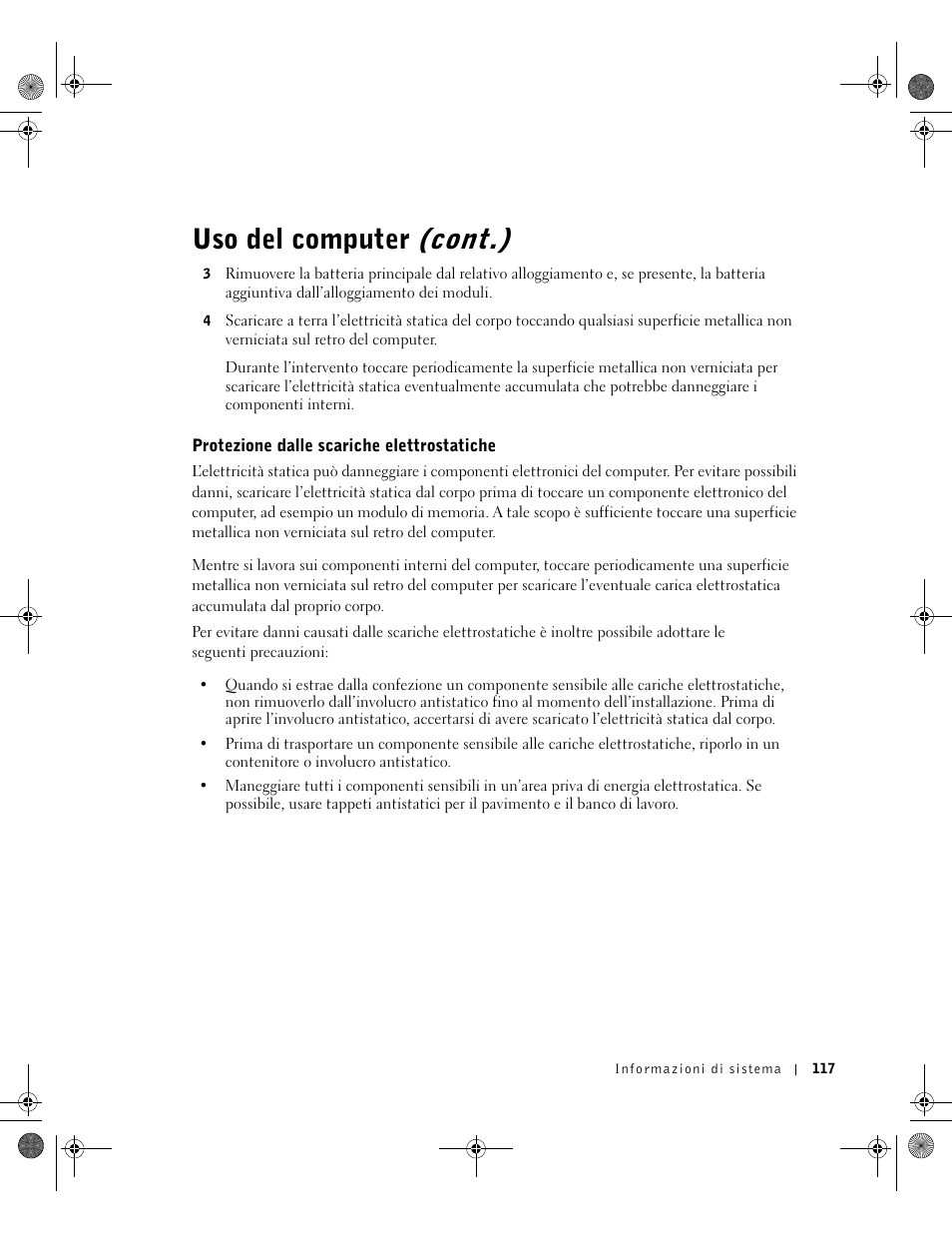 Protezione dalle scariche elettrostatiche, Uso del computer (cont.) | Dell Latitude X300 User Manual | Page 119 / 190