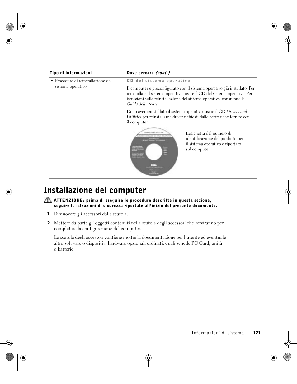 Installazione del computer | Dell Latitude X300 User Manual | Page 123 / 190