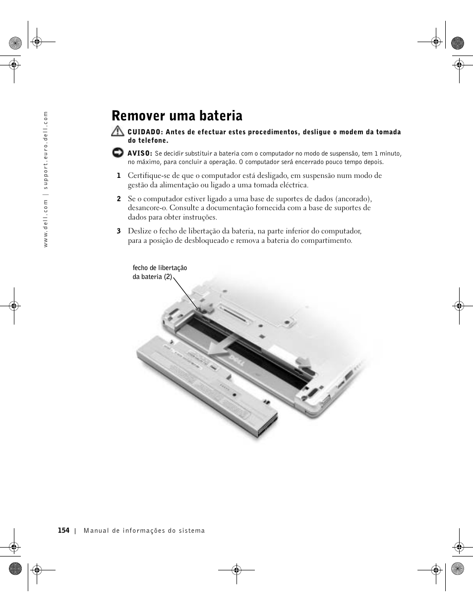 Remover uma bateria | Dell Latitude X300 User Manual | Page 156 / 190