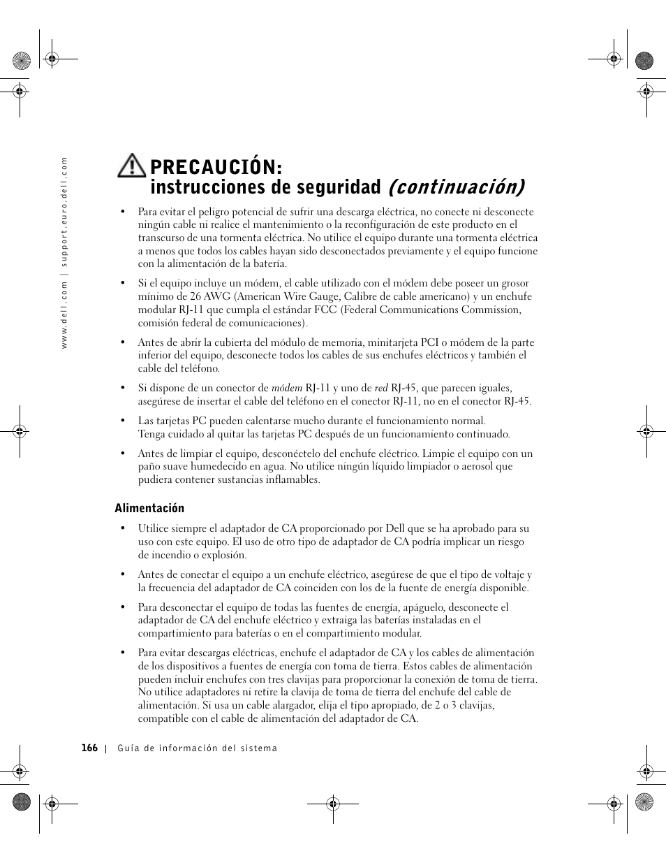 Alimentación | Dell Latitude X300 User Manual | Page 168 / 190