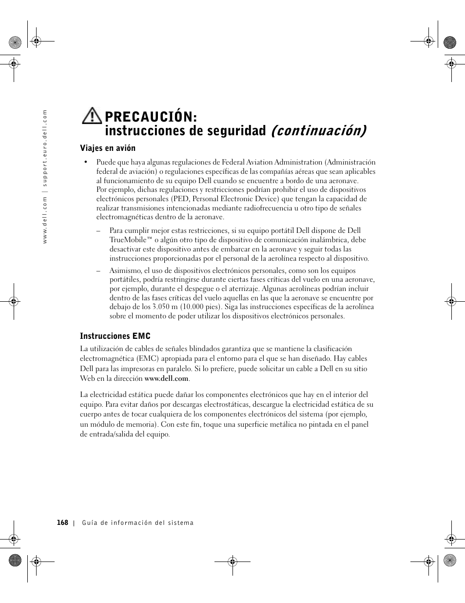 Viajes en avión, Instrucciones emc | Dell Latitude X300 User Manual | Page 170 / 190