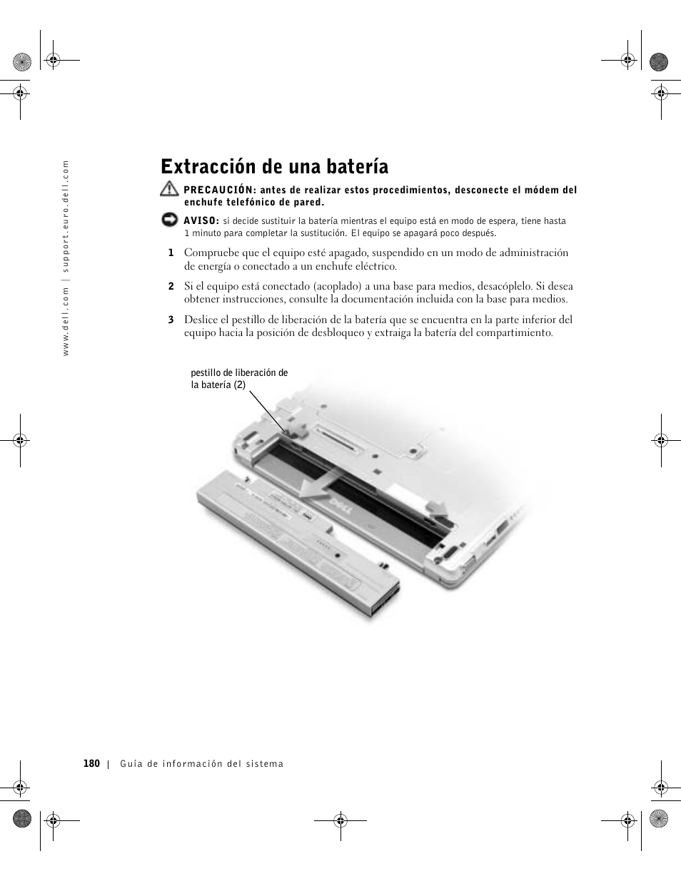 Extracción de una batería | Dell Latitude X300 User Manual | Page 182 / 190