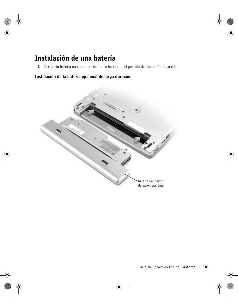 Instalación de una batería | Dell Latitude X300 User Manual | Page 183 / 190