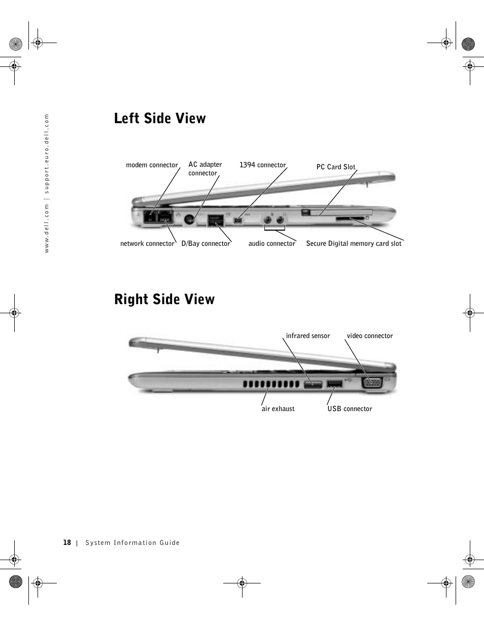 Left side view, Right side view, Left side view right side view | Dell Latitude X300 User Manual | Page 20 / 190