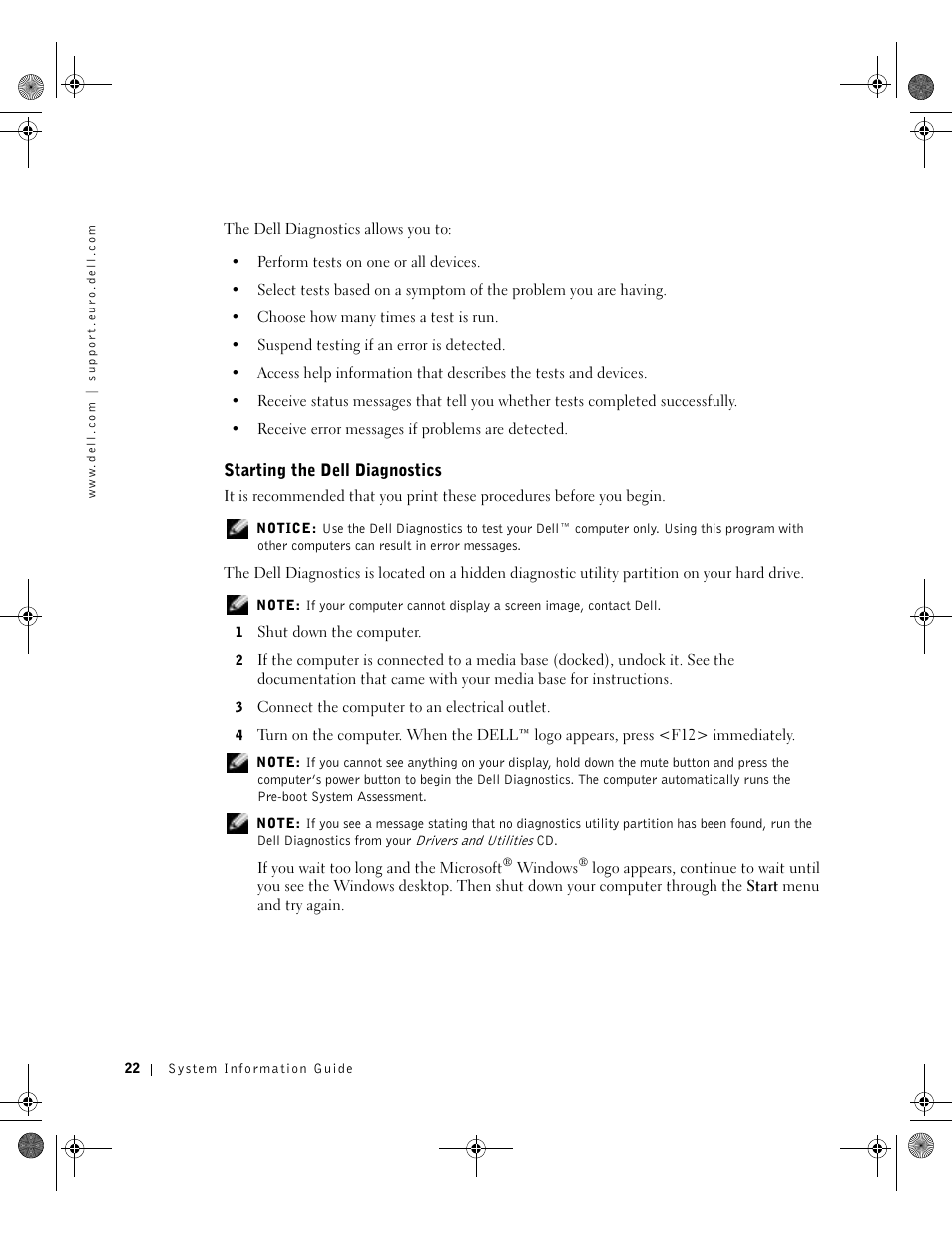 Starting the dell diagnostics | Dell Latitude X300 User Manual | Page 24 / 190