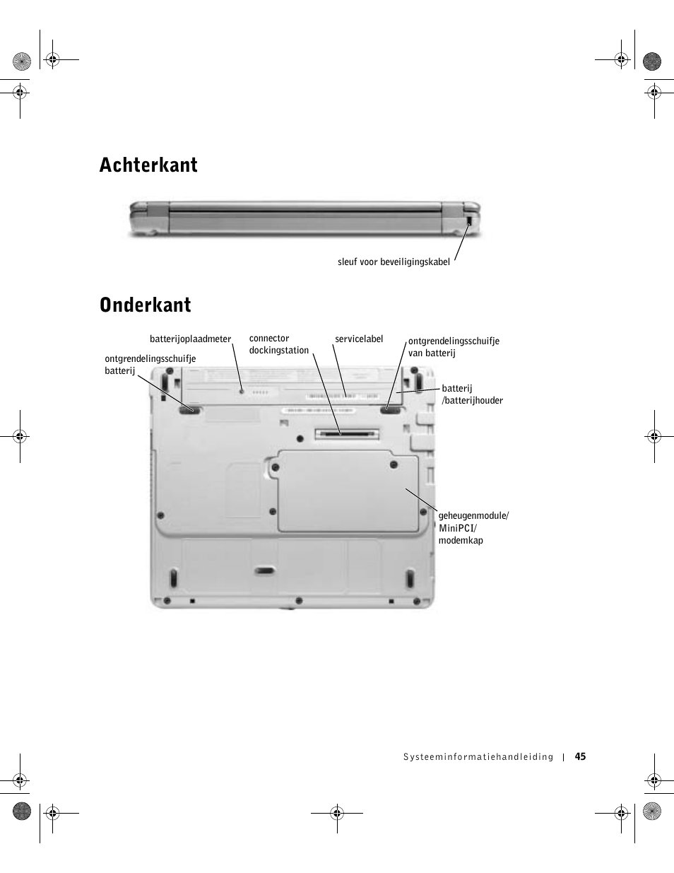 Achterkant, Onderkant, Achterkant onderkant | Dell Latitude X300 User Manual | Page 47 / 190