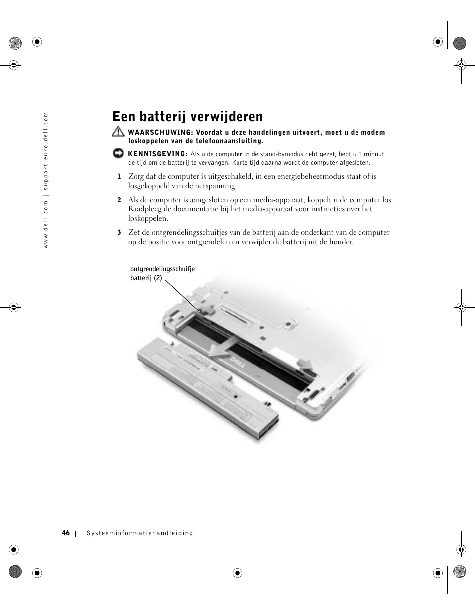 Een batterij verwijderen | Dell Latitude X300 User Manual | Page 48 / 190