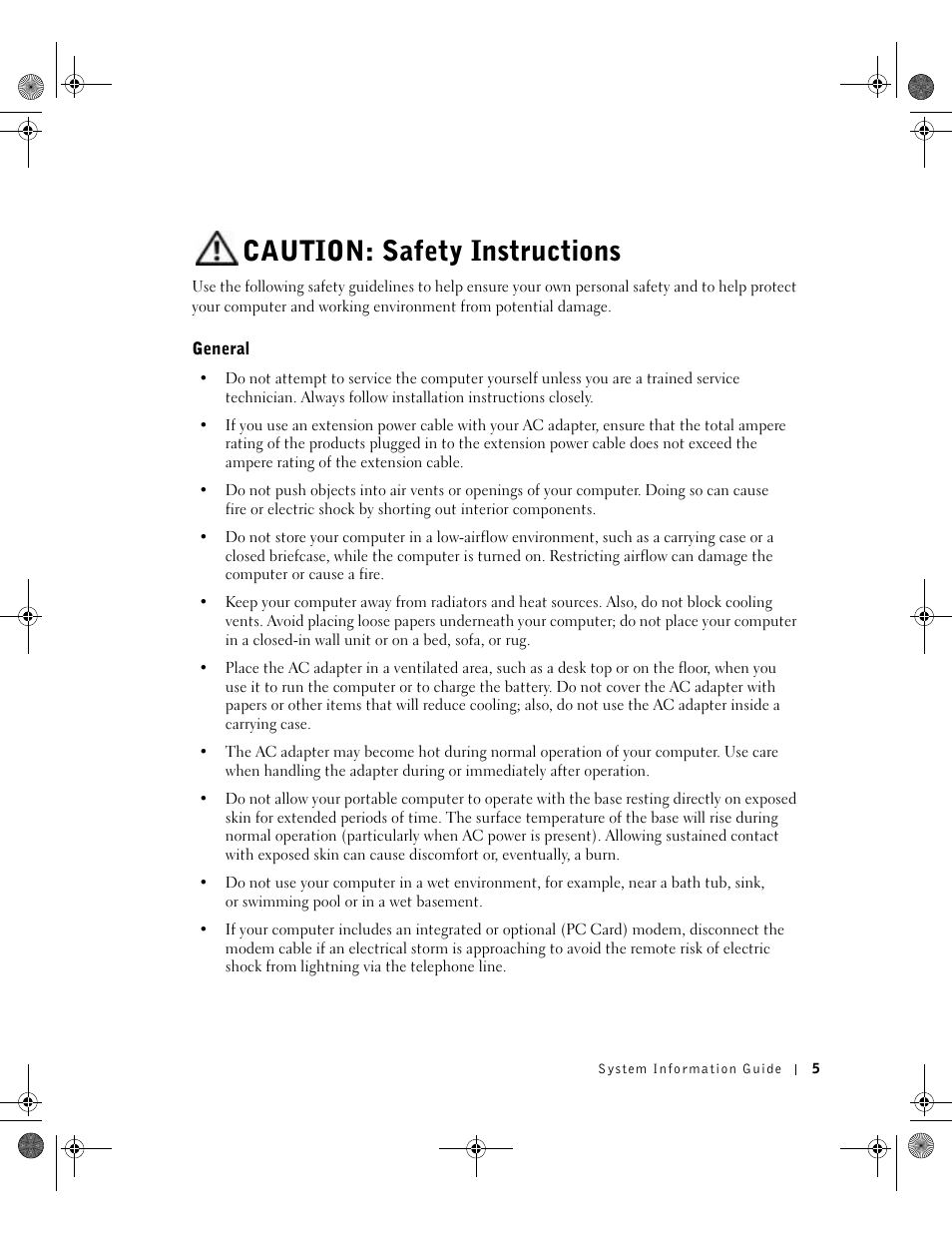 Caution: safety instructions, General | Dell Latitude X300 User Manual | Page 7 / 190