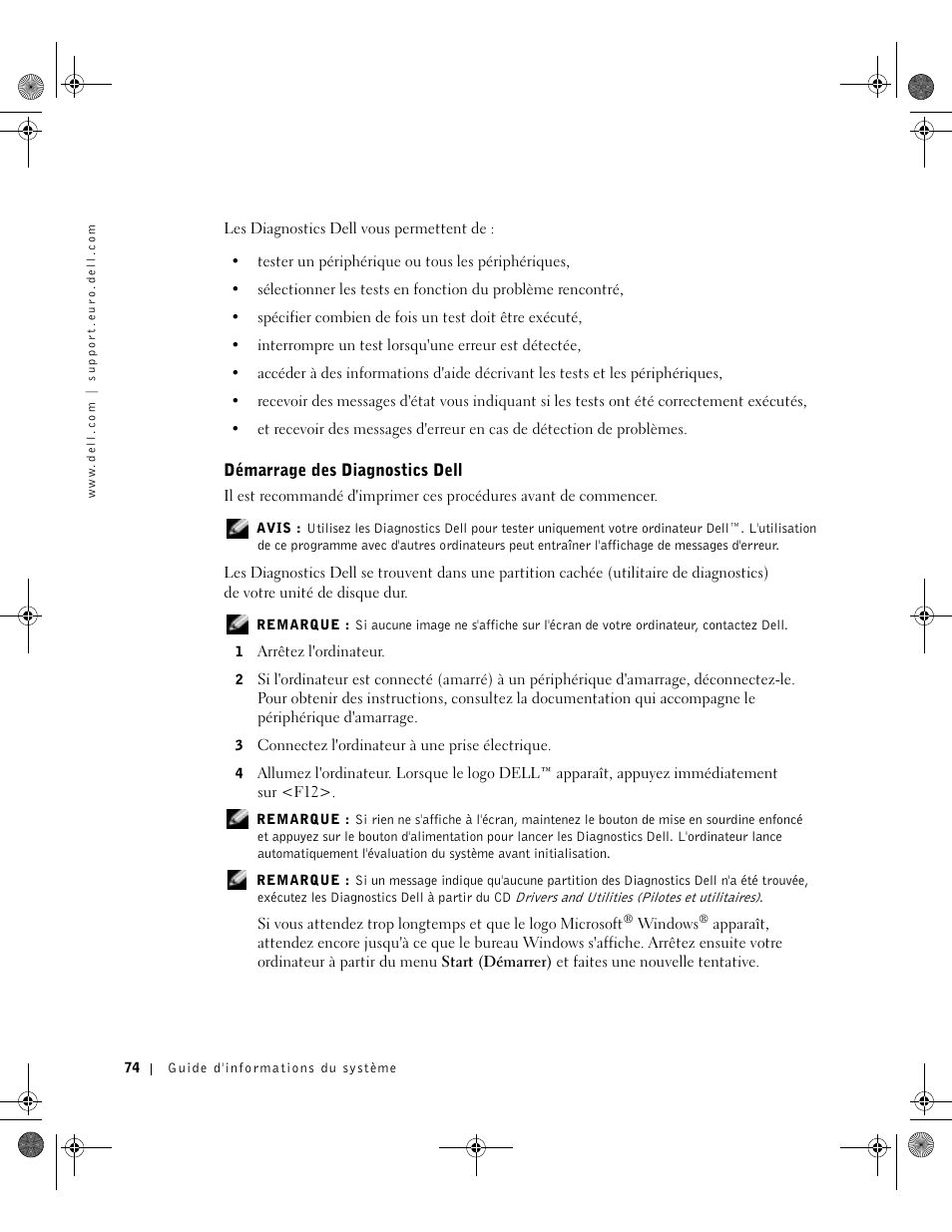 Démarrage des diagnostics dell | Dell Latitude X300 User Manual | Page 76 / 190